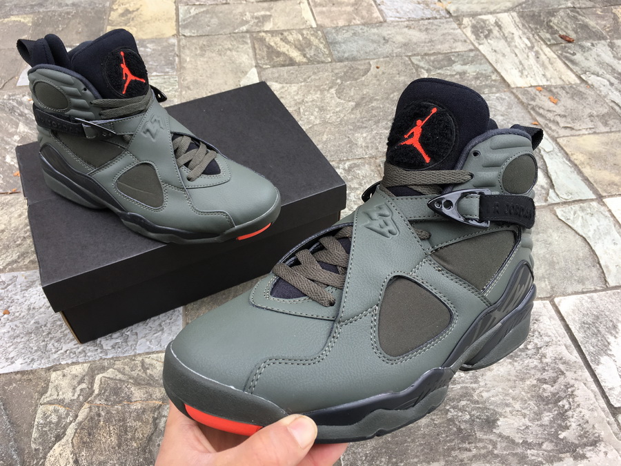 2020 Air Jordan 8 Retro Sequoia Grey Black Red - Click Image to Close